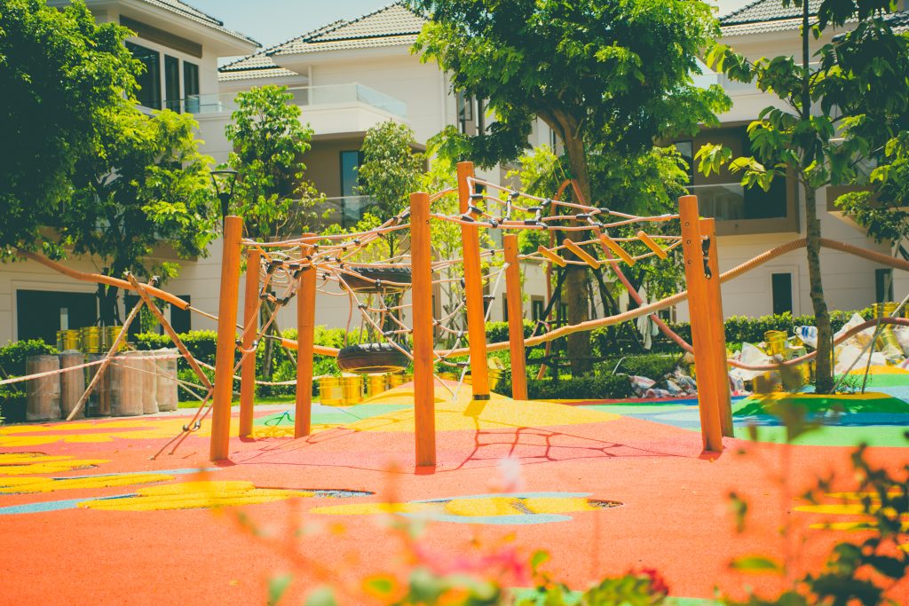 Play structure with platform guarding and impact area at Dai Phuoc Lotus Zone 4